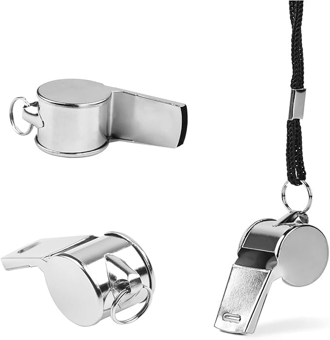 6Pack Stainless Steel Whistle with Lanyard, Loud Crisp Sound Whistle Ideal for Coaches, Referees, and Official