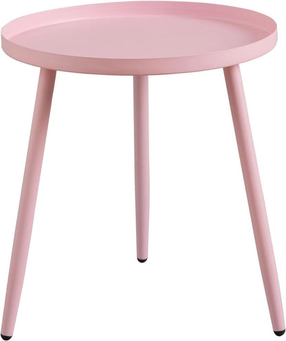 AOJEZOR Side Table: End Table for Any Room - Round Side Tables for Small Spaces - Pink with 3 Legged