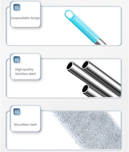 Saker Plus Retractable Gap Dust Cleaning Artifact, Saker Plus Flat Duster for Under Furniture, Reusable Washable Bendable Dusting Wand with Microfiber Dusting Cloths (3PCS)