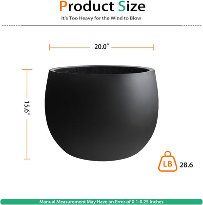 Ball Concrete Planter Outdoor Indoor, Large Tall Cement Plant Pots for Trees Flowers (Black, 20 inch)