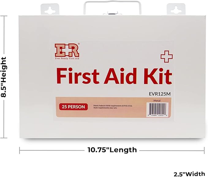 Ever Ready First Aid 107 Piece 25 Person First Aid Kit with Metal Case, OSHA Compliant
