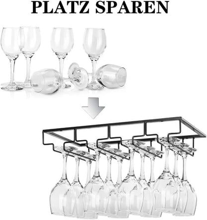 Wine Glass Rack - Under Cabinet Stemware Wine Glass Holder Glasses Storage Hanger 2 Pack Metal Organizer for Bar Kitchen 4 Rows Black