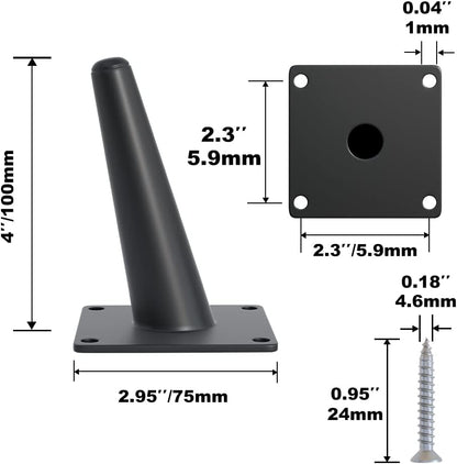 4PCS 4 Inch Matte Black Tapered Angled Legs for Furniture, Metal Mid Century Mordern Feet, Heavy Duty Slanted Stand Legs Kit for Couch, Coffee Table, Desk, Dresser, Sofa, Chair
