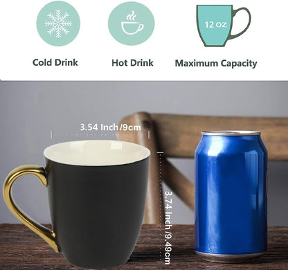 vicrays Coffee Mug Set, 11 Ounce, Set of 6, Ceramic Mug for Men, Women, Unique Glazed Mugs with Handle for Coffee, Tea, Milk, Cocoa, Cereal(Black with Golden)