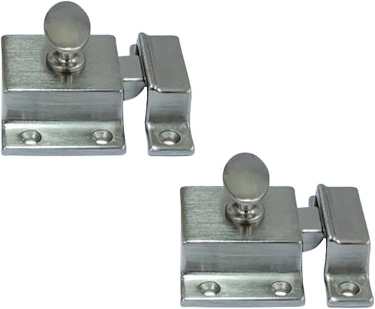 QCAA Traditional Large Oval Turn Cabinet Latch, Solid Brass, 2", for Cupboard & Other Furniture, Brushed Satin Nickel, 2 Pack, Made in Taiwan