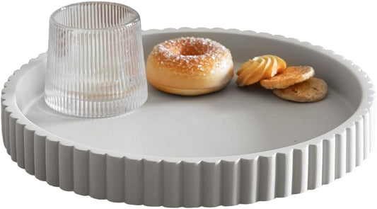 Decorative Tray for Coffee Table, Living Room, Side Table, 11" Gray Round Concrete Home Decor Serving Trays for Accent Table, Console Table