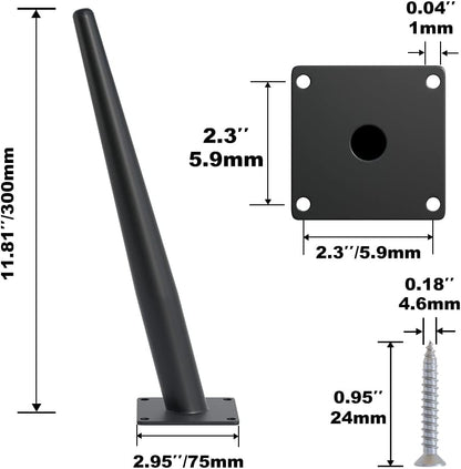 4PCS 12 Inch Matte Black Tapered Angled Legs for Furniture, Metal Mid Century Mordern Feet, Heavy Duty Slanted Stand Legs Kit for Couch, Coffee Table, Desk, Dresser, Sofa, Chair