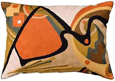 Lumbar Modern Pillow Cover - Kandinsky in Flow Burnt Orange Abstract Farmhouse Pillowcase Modern Chair Cushion Contemporary Outdoor Cushions Hand Embroidered Wool Size 14x20