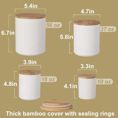 Sweejar Kitchen Canisters Ceramic Food Storage Jar Set, Stackable Containers with Airtight Seal Bamboo Lid for Serving Ground Coffee, Tea,Grains, Herbs,Sugar, Salt and More - Pack of 4（Gray）