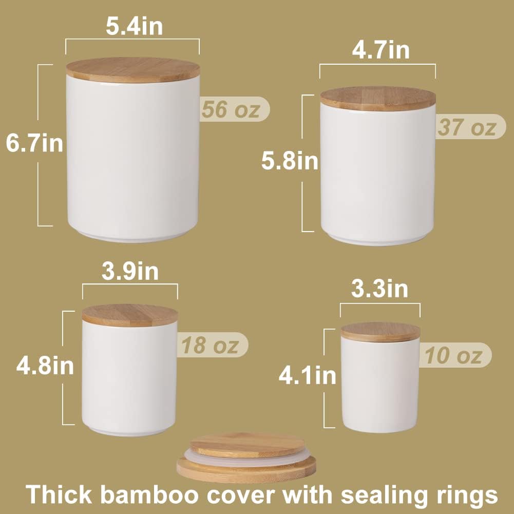 Sweejar Ceramic Canisters Set, Food Storage Jars with Airtight Seal Bamboo Lid, Stackable Containers for Kitchen Counter, Ground Coffee, Flour, Sugar, Cookie, Dog Treats, Candy, Pack of 4 (Jade)