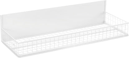 Magnetic Shelf for Fridge Magnetic Basket Organizer Wire Mesh Magnetic Holder Magnet Shelf Accessories for Office Kitchen Classroom Storage,White, 13.77" x 5.11" x 1.7"