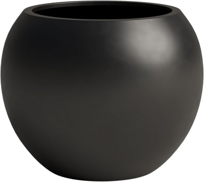 DTY Signature Mount Sherman Lightweight Durable Modern Fiberstone Sphere Planter for Indoor & Outdoor Drainage Hole & Rubber Plug Weather Resistant, 13.5" H x 17" Dia, 12" Opening- Medium, Black