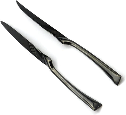JASHII 18/10 Stainless Steel 8 Piece Mirror Polished Black Steak Knife Black Utensil Set