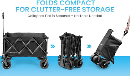 36" Collapsible Wagon Cart with Big All-Terrain Beach Wheels, Foldable Heavy Duty Wagons, Utility Carts for Camping, Garden, Outdoor, Grocery, Sports, Free Packable Backpack Included