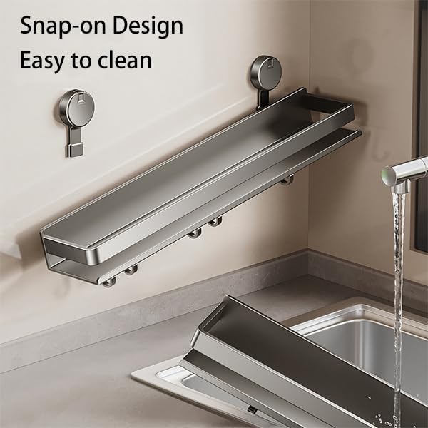 Spice Rack Wall Mounted 2 Pack,Suction Cups Spice Organizer for Cabinet,Large Capacity Metal Spice Shelf for Kitchen Cabinet, Pantry Doors, Bathroom, Shower, Home Decor (15.7 inch)