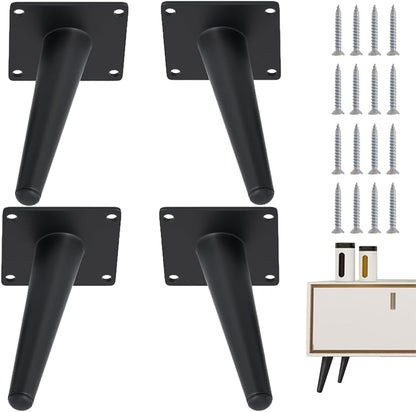 4PCS 5 Inch Matte Black Tapered Angled Legs for Furniture, Metal Mid Century Mordern Feet, Heavy Duty Slanted Stand Legs Kit for Couch, Coffee Table, Desk, Dresser, Sofa, Chair