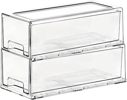 SIMPEXPE Stackable Storage Drawer, Pull Out Plastic Food Fridge Organizer Bins for Pantry Shelf Refrigerator Organization Kitchen Bathroom Cabinet Closet Office Clear -2Pack