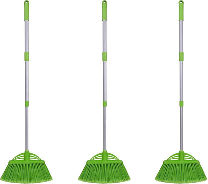 Three-Section Telescopic Aluminum Alloy Rod Long-Handled Broom for Housekeeping Garden Camping Outdoor&Indoor, 3 CPS Green