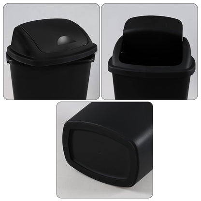 6 Gallon Swing Top Trash Can Outdoor and Indoor Recycle Bin, Plastic Garbage Can with Swing-Lid, Black, 4-Pack