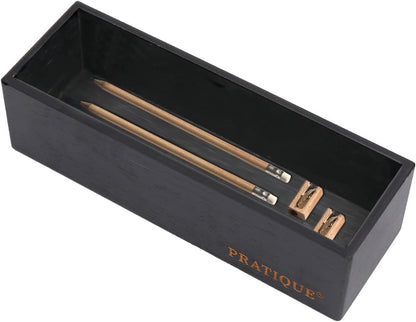 Bamboo Drawer Organizer - Kitchen Utensil Organizer Silverware Tray Cutlery Holder，Office Desk Supplies and Accessories,8.9 * 3 * 2.6inch,Black