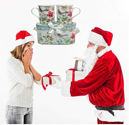 Lightahead Elegant Bone China Two Coffee Mugs set in Blue bird design 11.2 oz each cup in attractive gift box