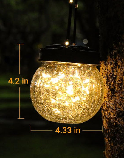 PARTPHONER Solar Lanterns Solar Lights Outdoor Waterproof 6-Pack, Solar Powered Hanging Lights Cracked Glass Hanging Globes for Christmas Decoration, Shepherd Hook, Garden Tree Ornaments