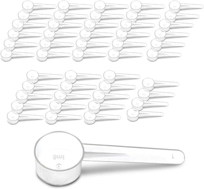 50 Measuring Spoons Set with Short Handle - 1 Teaspoon (5 ML) Clear Plastic Scoops for Creatine, Coffee, Grains, Spices, Powders, and Other Dry Goods, BPA Free, Kitchen Tools Measure, Fits in Jars