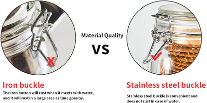 32oz Glass Food Storage Jars with Airtight Clamp Lids,Set of 4 Airtight Glass Canister Square- Clear Storage Container for Kitchen Container Storing Sugar, Flour, Cereal,Coffee,Spice…