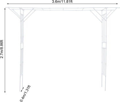 Garden Trellis for Climbing Plants,Outdoor Garden Arch Arbor Trellis,Steel Garden Trellis Wedding Arches for Ceremony Decoration 11.81x1.31x8.86ft (White)