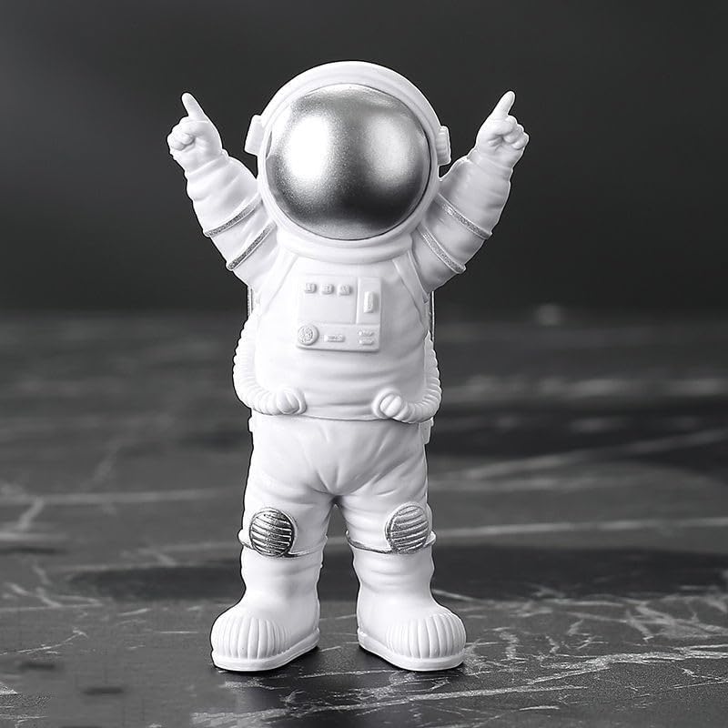 4 Pcs Silver White Astronaut Statues Set, Spaceman Sculpture Figurines Home Ornament Cake Toppers Gift