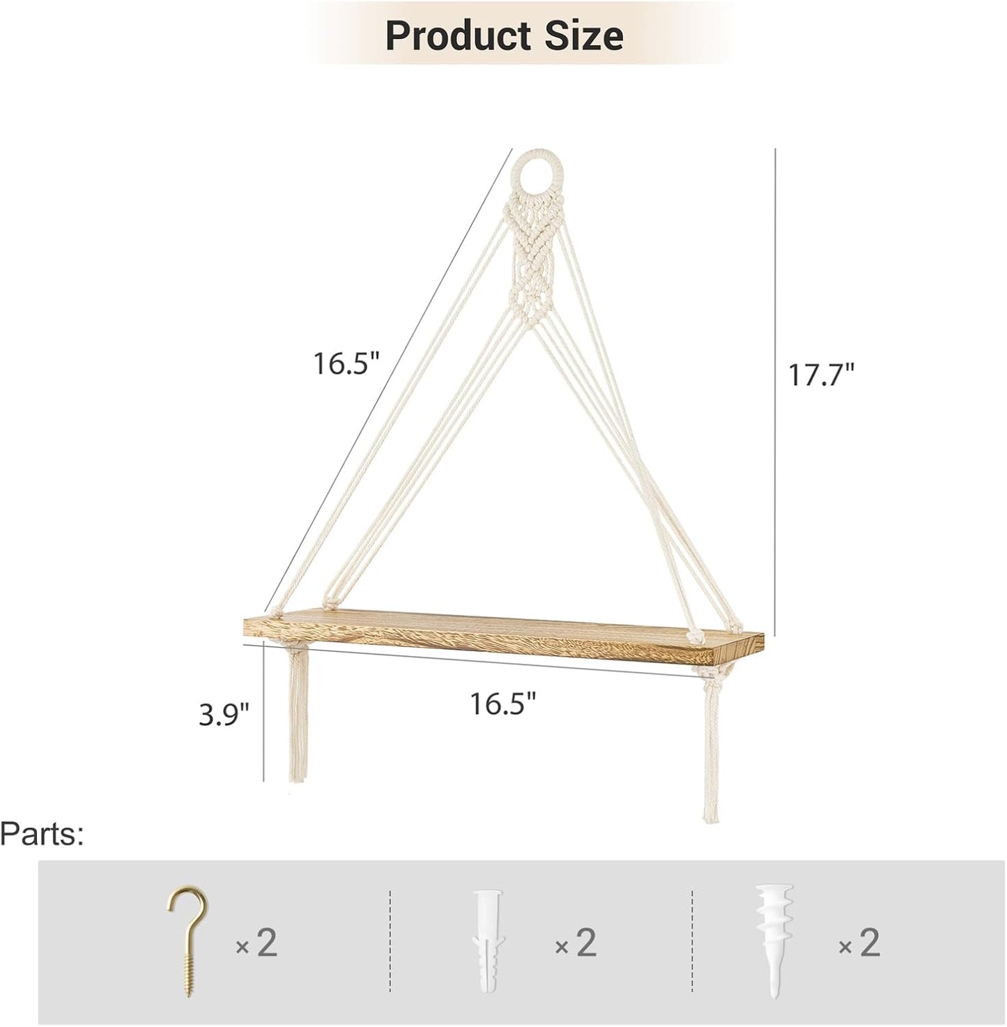 Mkono Macrame Hanging Shelves Boho Wall Decor Set of 2 Rustic Wood Floating Storage Shelf for Bedroom Bathroom Living Room Nursery Dorm Room, Display Shelving for Hanging Plants Photos