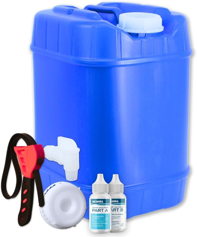 5-Gallon Stackable Water Storage Containers, Water Treatment,5 Gallons Each w/Lids + Spigot, Easy Fill, Survial Supply Emergency Water Storage for Disaster Preparedness, 5 Gallon (1 Tank)