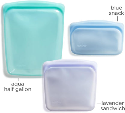 Stasher Premium Silicone Reusable Food Storage Bags, 3-Pack, Multi, Multi-Use Food Storage Bags, Lunch Bag, Travel Containers, BPA Free, Leak-free, Dishwasher-Safe, Eco-friendly