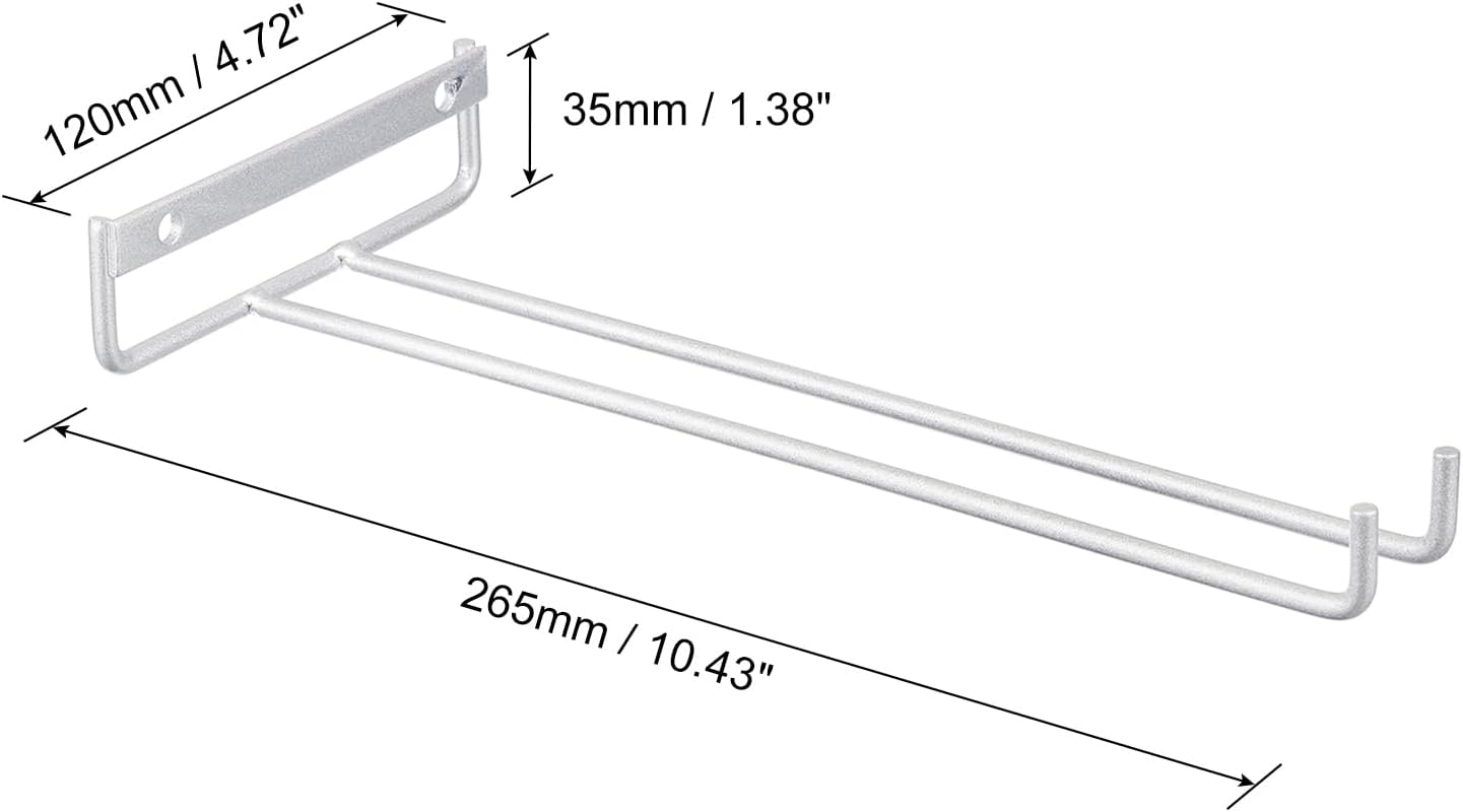 uxcell 5Pcs Wine Glass Rack, 10.43 Inch Iron Wine Glasses Rack Under Cabinet Stemware Rack - Wall Mountable Wine Glass Holder Storage Hanger for Bars Coffee Restaurants Kitchens, Silver