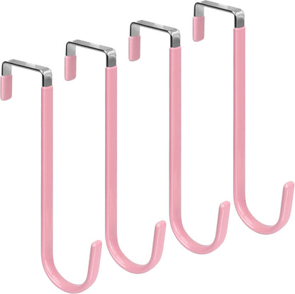 FYY Over The Door Hooks, 4 Pack Upgraded Long Door Hangers Hooks with Rubber Prevent Scratches Heavy Duty Organizer Hooks for Hanging Clothes, Towels, Hats, Coats, Bags Pink