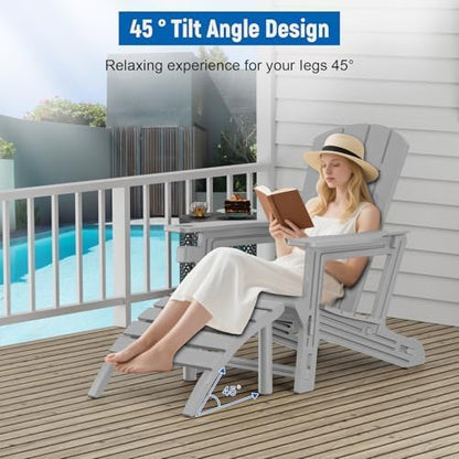 Adirondack Ottoman, All Weather Foot Rest for Adirondack Chair, HDPE Plastic Adirondack Footstool,Outdoor Footrest for Patio,Backyard, Lawn, Fire Pits,Grey