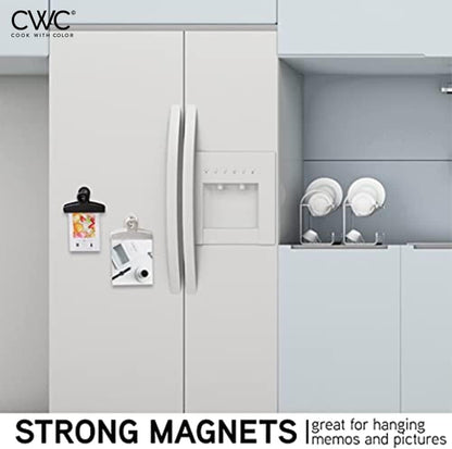 COOK WITH COLOR Bag Clips - Heavy Duty Chip Clip and Refrigerator Magnet Clips for Food Storage with Air Tight Seal Grip, Black and White, Pack of 8 Large Clips