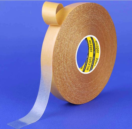 Double Sided Tape Heavy Duty, 0.59" x 66FT, Universal High Tack Strong Wall Adhesive with Fiberglass Mesh, Super Sticky Resistente Clear Tape, Easy Use Mounting Tape for School Office Home