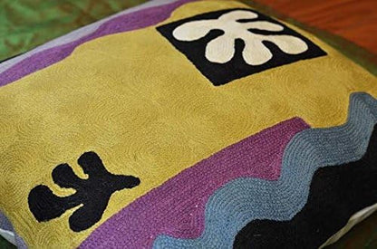 Yellow Matisse Gold Pillow Cover Farmhouse Chair Pillowcase Art Deco Chair Cushion Modern Outdoor Pillow Kids Room Cushions Hand Embroidered Wool Size 18x18