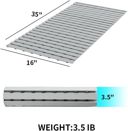 PADOOR Shower-Mat Non Slip, Heavy Duty Bathtub-Mat Curlable Quick Drain Sturdy Bath Tub Mat Without Suction Cups for Indoor Outdoor Use 17x36 Inch Grey