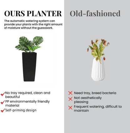 2Pcs 23in High Large Plant Pots Planter-Self-Watering,Modern Planter with Drain Holes,Water Level Monitor,Inner Bucket for Indoor/Outdoor Front Porch Patio,Black Rattan