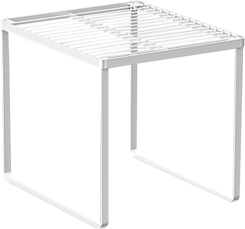 Kitchen Cabinet Storage Shelf Stackable Wire Spice Rack Organizer Heavy Duty Space Saver for Bathroom Bedroom Closet Laundry Room Office Countertop - White, Pack 1