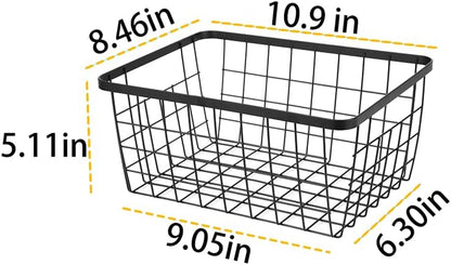 Kitchen Metal Wire Baskets with Handles Food Storage Organizer, Household Refrigerator for Cabinets,Pantry,Bathroom,Black,4 Pack