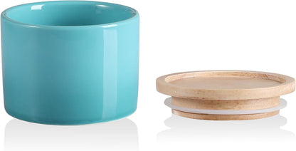 Sweejar Kitchen Canisters Ceramic Food Storage Jar, Stackable Containers with Airtight Seal Wooden Lid for Serving Ground Coffee, Tea, Sugar, Spice and More - 5 Fl Oz(Gradient Blue)