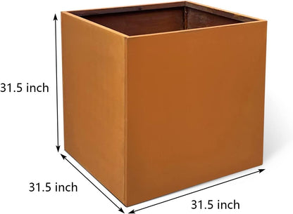 Corten Steel Planter Box Metal Outdoor Planter Large Square Cube Rustic Planter Pot Durable Antique Detached for Commercial Residential Tall Plant Patio Deck and Backyard 32 Inch