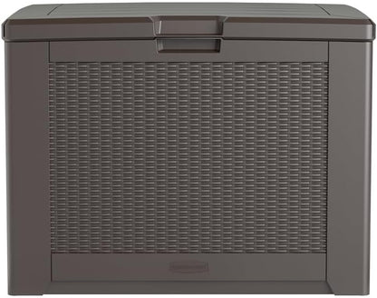Rubbermaid Medium Resin Outdoor Storage Deck Box (74 Gal) Weather Resistant Brown Deck Organization for Home/Backyard/Pool Chemicals/Toys/Garden Tools/Porch/Patio Cushions