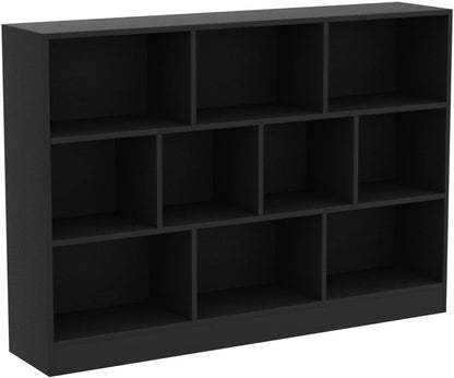 Cozy Castle Black Bookshelf, 3-Tier Open Shelf Bookcase, 10 Cube Storage Organizer with Anti-Tilt Device for Bedroom, Living Room, 55.11" W x 11.61“D x 40.94“H