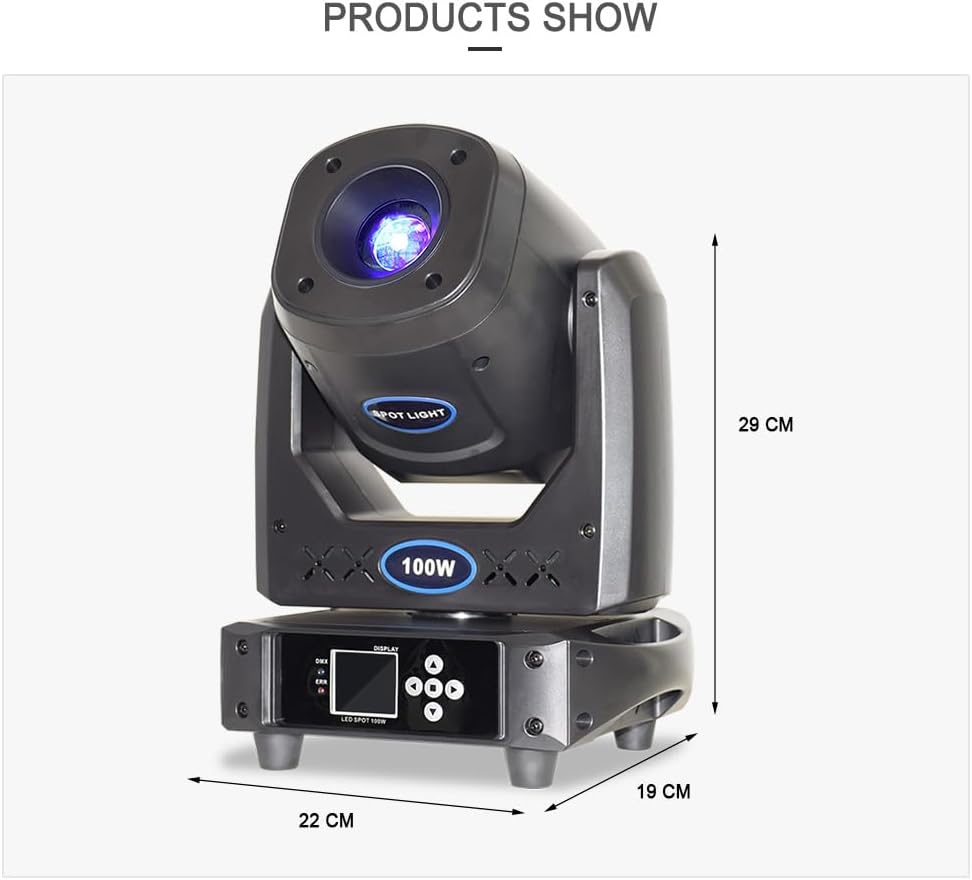 DJCLUB Moving Head Lights LED 100W Spot Effect with 6 Rotating & 7 Gobos 8 Colors Projector 5-Facet Prism by DMX512 Control Stage Lights for Disco Bar Wedding Party