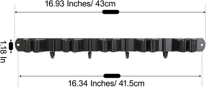 voze [2 Pack] 5 Racks and 4 Hooks Mop and Broom Holder Wall Mount, Self Adhesive Heavy Duty Broom Organizer Storage Tool Racks for Kitchen Garden Laundry Garage Black