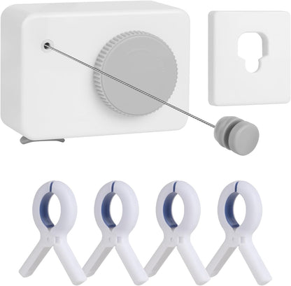 Retractable Clothesline Indoor/Outdoor, Anti-Sag for Drying Clothes Line Retracting Indoor/Outdoor, We Equipped This 13.8 Fts Laundry line Retractable with 4 Large Clips